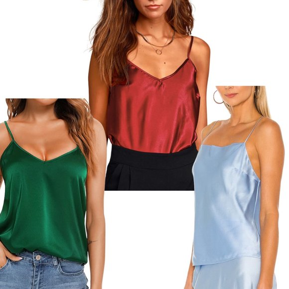 NWT Satin Silk Cami Camisole Tank Top Spaghetti Straps V neck Scoop neck zara - Picture 1 of 11